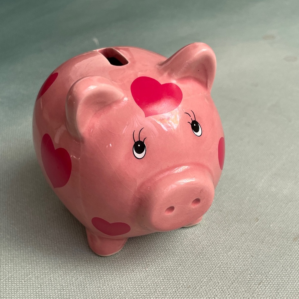 Ceramic Pig Piggy Bank with Hearts